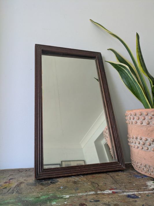 Genuine Antique Reeded Mahogany Mirror C1890 Silvered Foxed Aged Wall Victorian 