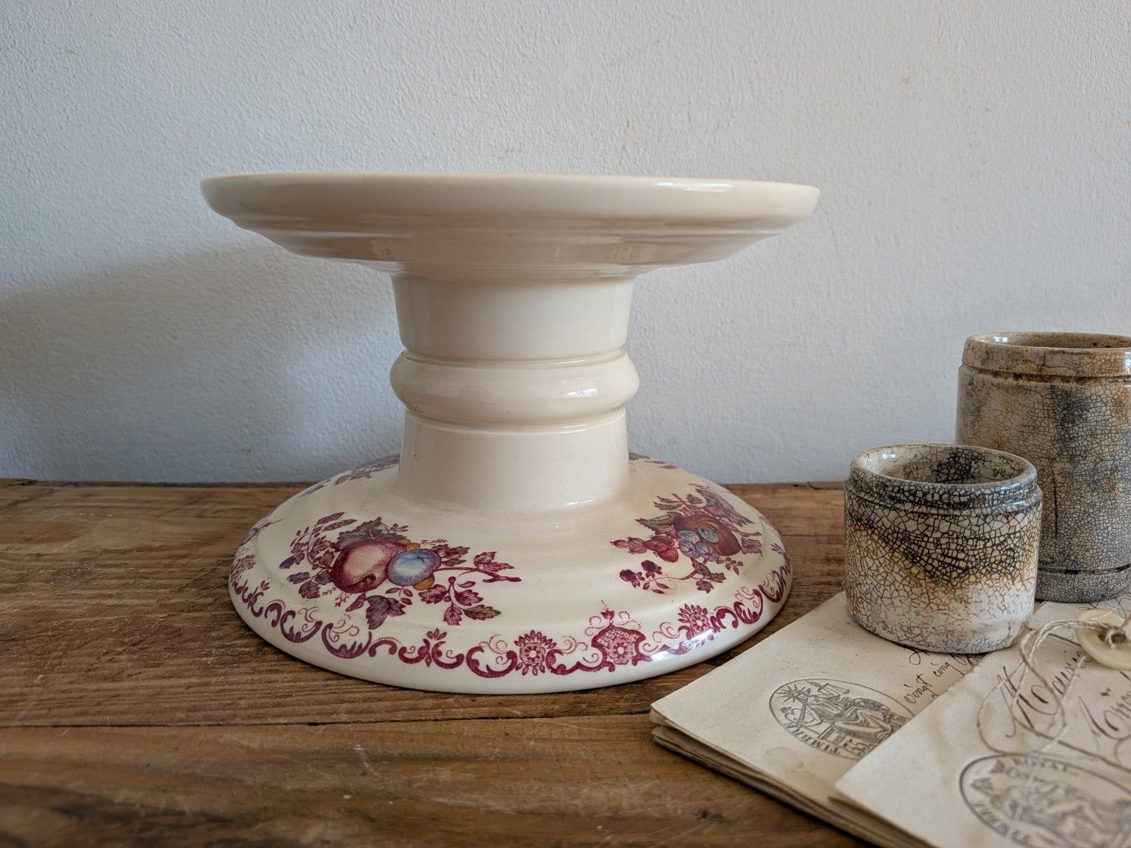 Vintage Mason's Ironstone China Ham Stand 1950s Red Fruit Basket Design Floral