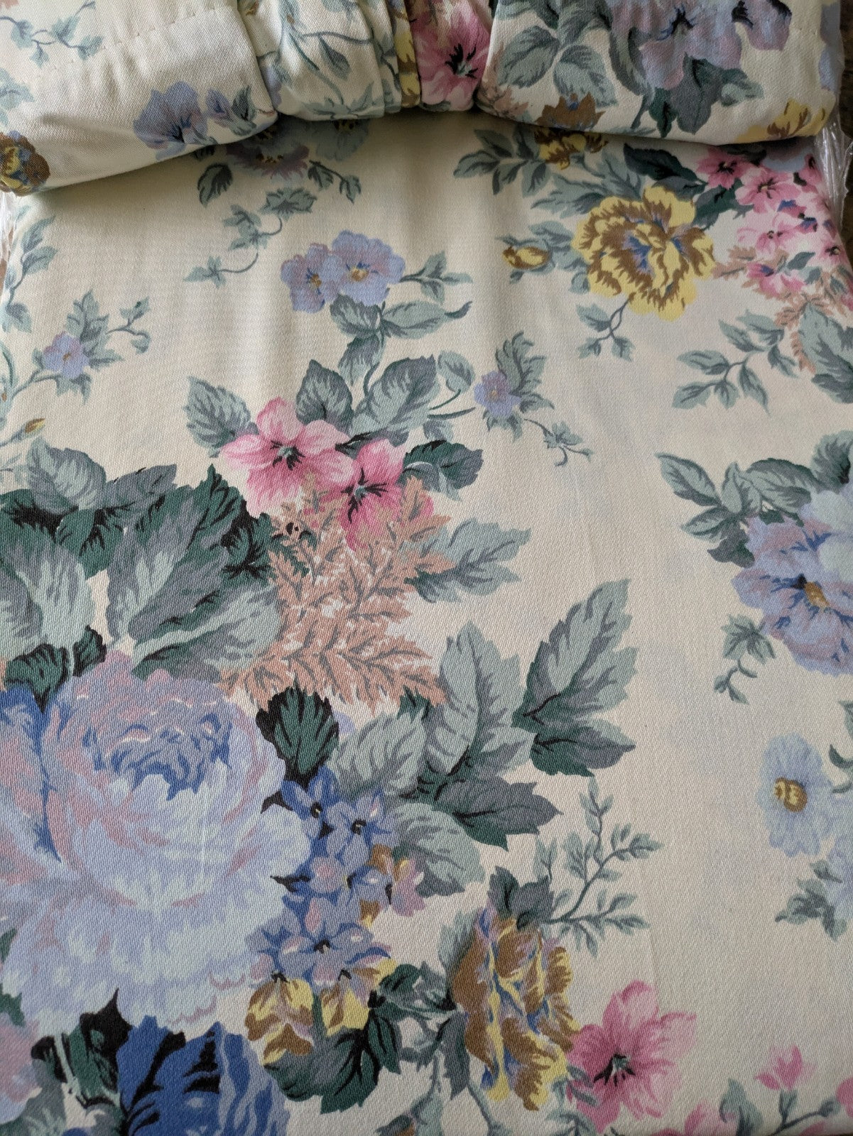 Vintage BNWT Chatsworth Curtains BLUE Cabbage Rose 90"W 54"D Pair Floral Shabby