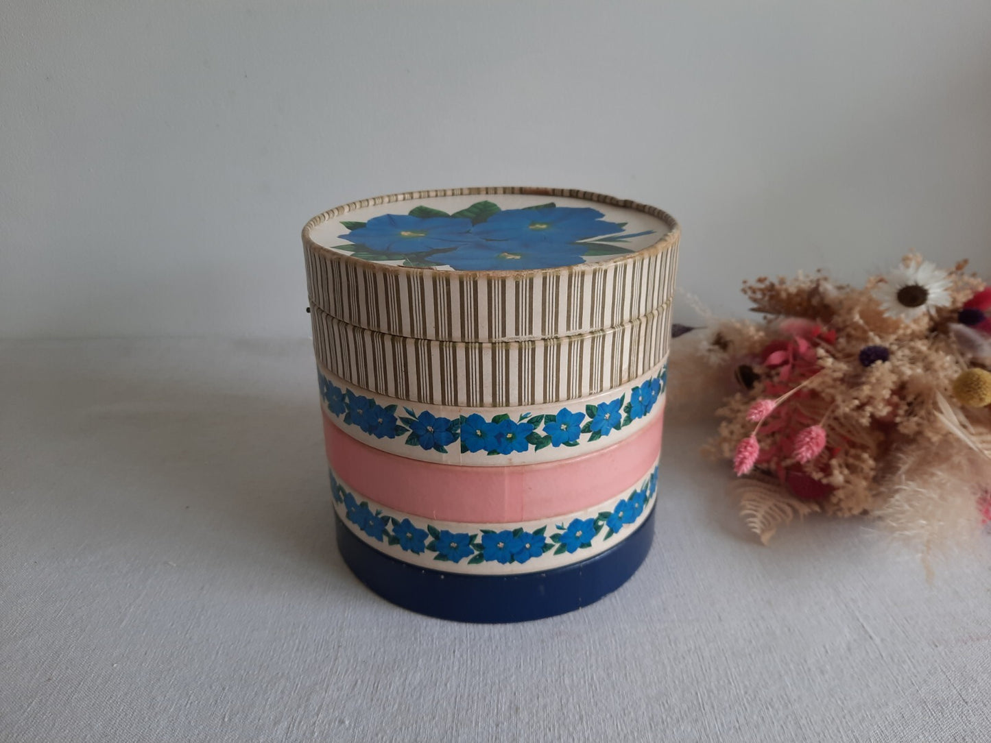 Vintage 5 Tier Cardboard Box England Rare Round Chocolate Storage Floral Display
