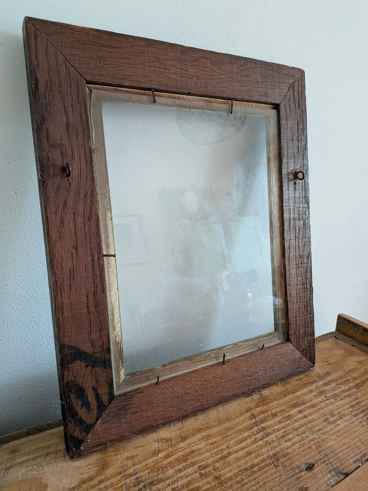 1920s Antique Oak Picture Frame Art Deco With Original Glazing Photo Art Carved