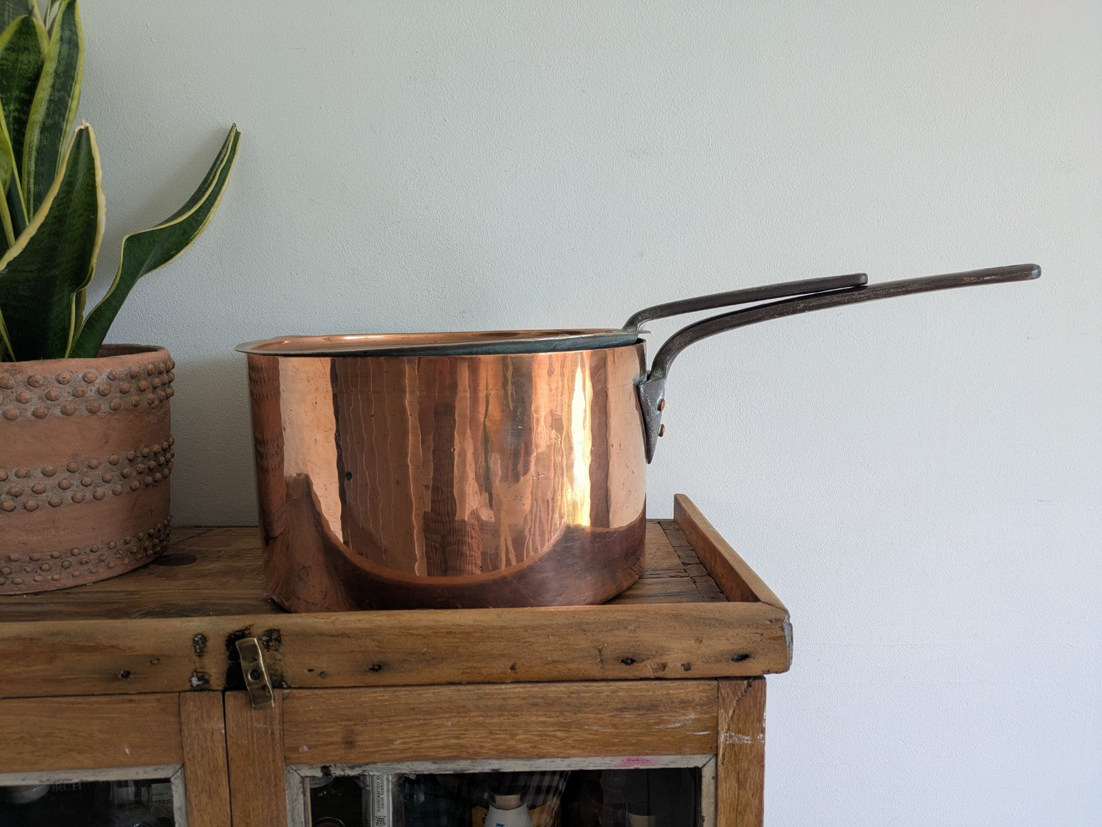 X Large Antique Georgian Copper Sauce Pan 6.9kg 32D 18.7H XL Huge Chef Cooking
