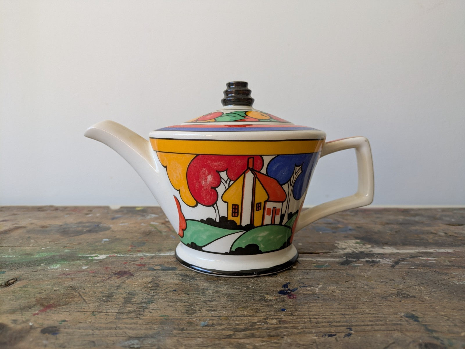 Vintage Art Deco Style Sadler Teapot  Clarice Cliff Style House Bright Colours 