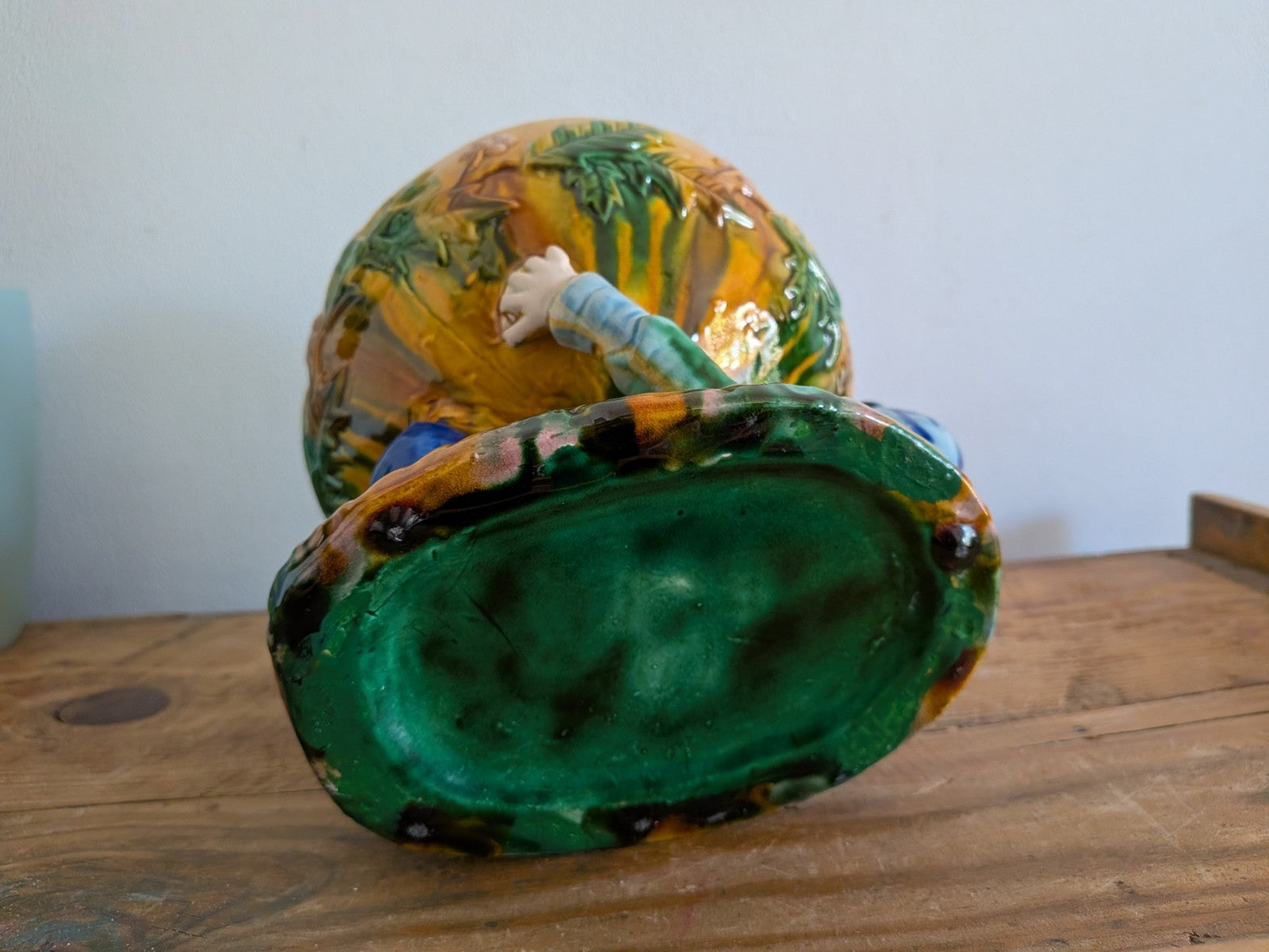 Vintage George Jones Majolica “MR Punch” Punch Bowl Christmas Table Gnome Dwarf
