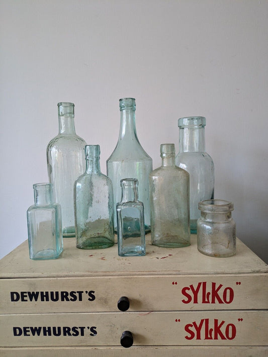 8x Antique Vintage Glass Bottles vase flower Sauce Large Florist Decor Display