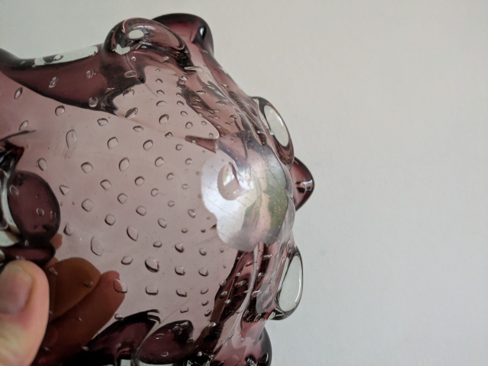 Vtg Murano Art Glass Amethyst Purple Bullicante Controlled Bubble Ashtray Bowl