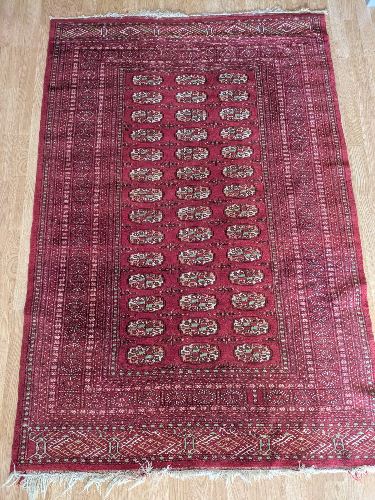 Red Vintage Bokhara Tribal Rug Handmade Afghan Turkmen Mori Gol Oriental Rug Vgc