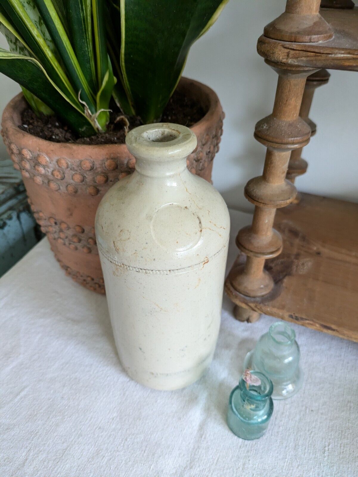 1x XL Cream glaze Stoneware Vintage Earthenware Pot vase Victorian Bottle Ink!!