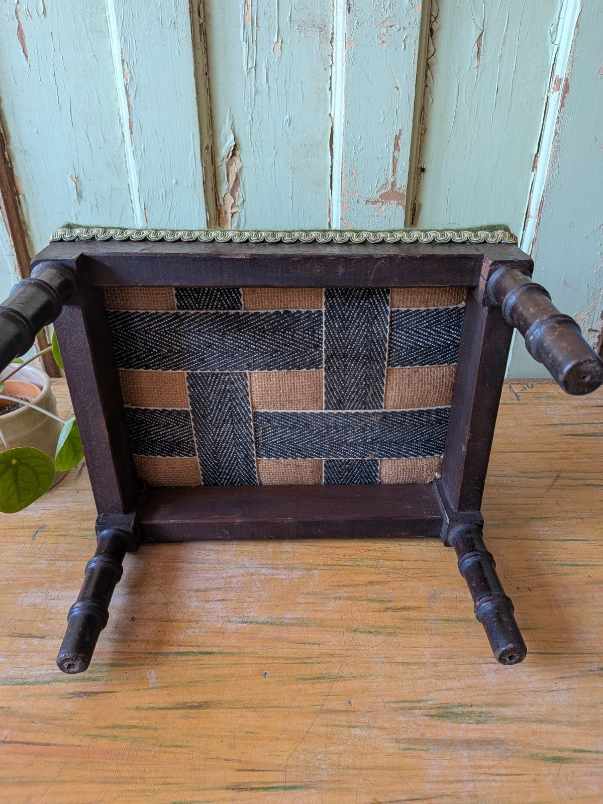 Antique Bobbin Faux Bamboo Childs Chair Apprentice Tapestry Seat Red Riding Hood