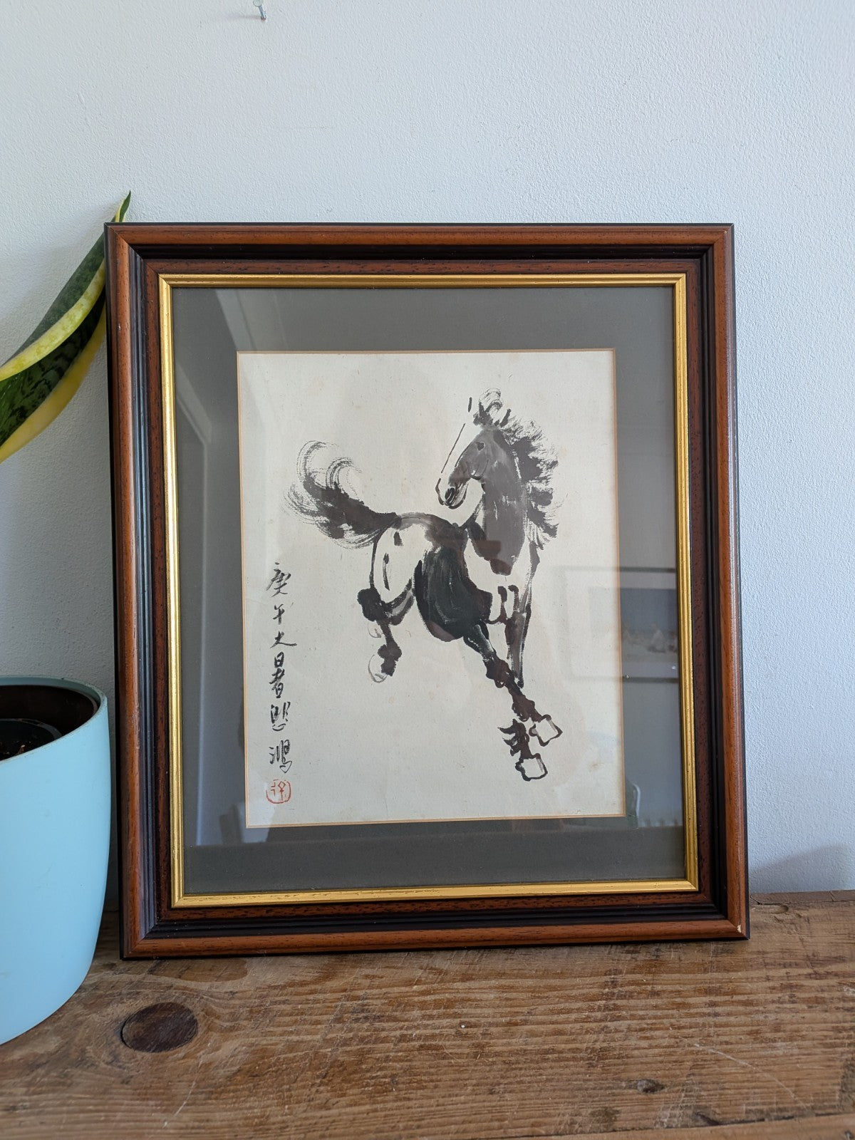 XU BEIHONG 徐悲鴻 Painting 'Horse' Collectible Chinese Art Asian Ink Frame Vintage!