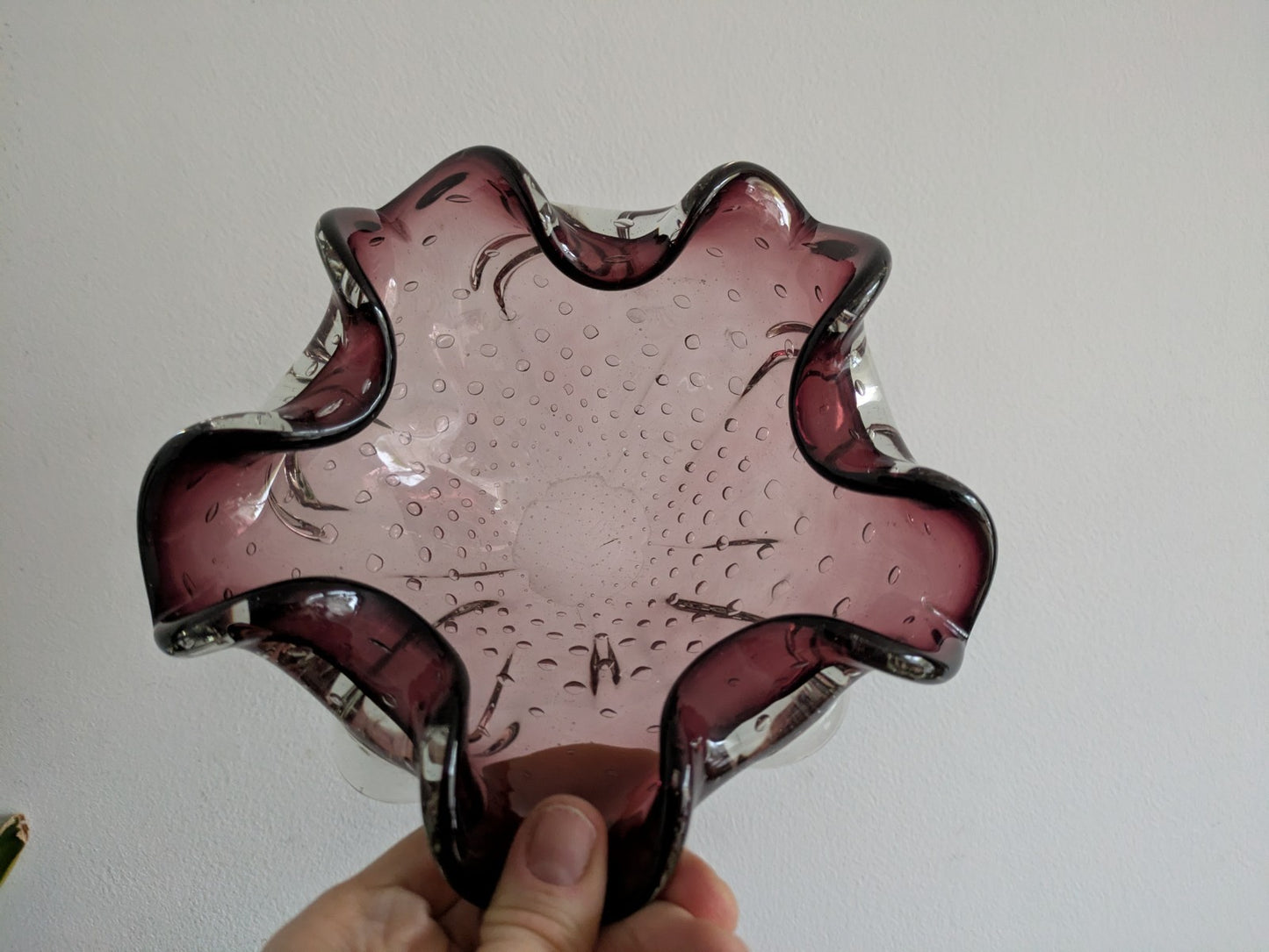 Vtg Murano Art Glass Amethyst Purple Bullicante Controlled Bubble Ashtray Bowl