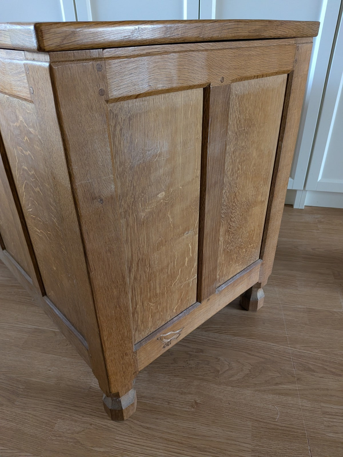 Ex. Mouseman Apprentice Eagleman  Albert Jeffray Oak Ottoman Box Critter Adzed