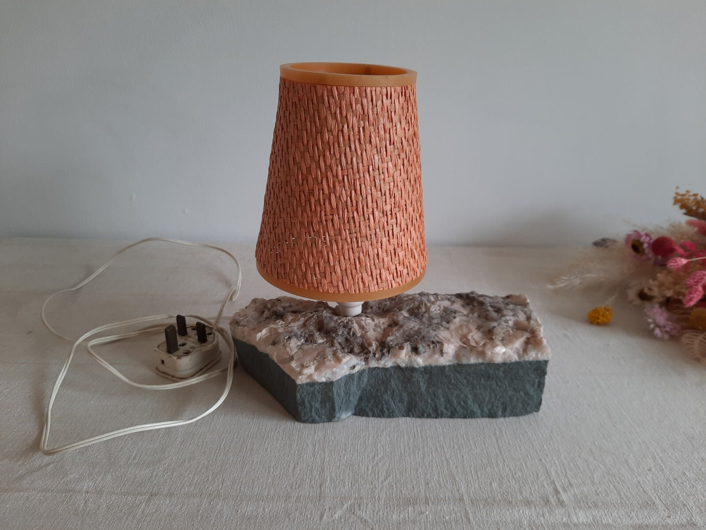 1970s Calcite On Limestone Lamp Crystal lamp Rare Shade Table Bedside Crystal 