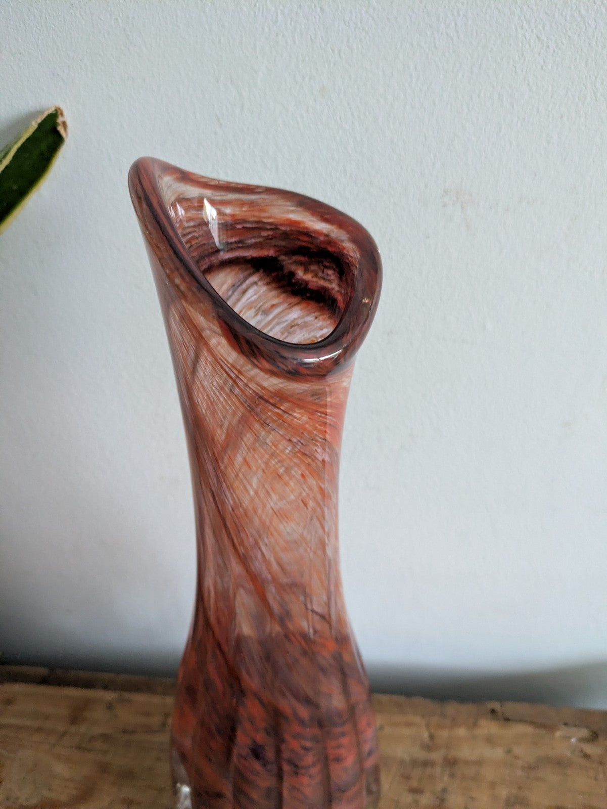 VTG Murano? Studio Art Glass Hand Blown Brown Vase Tall Ribbed Fluted MCM Prop