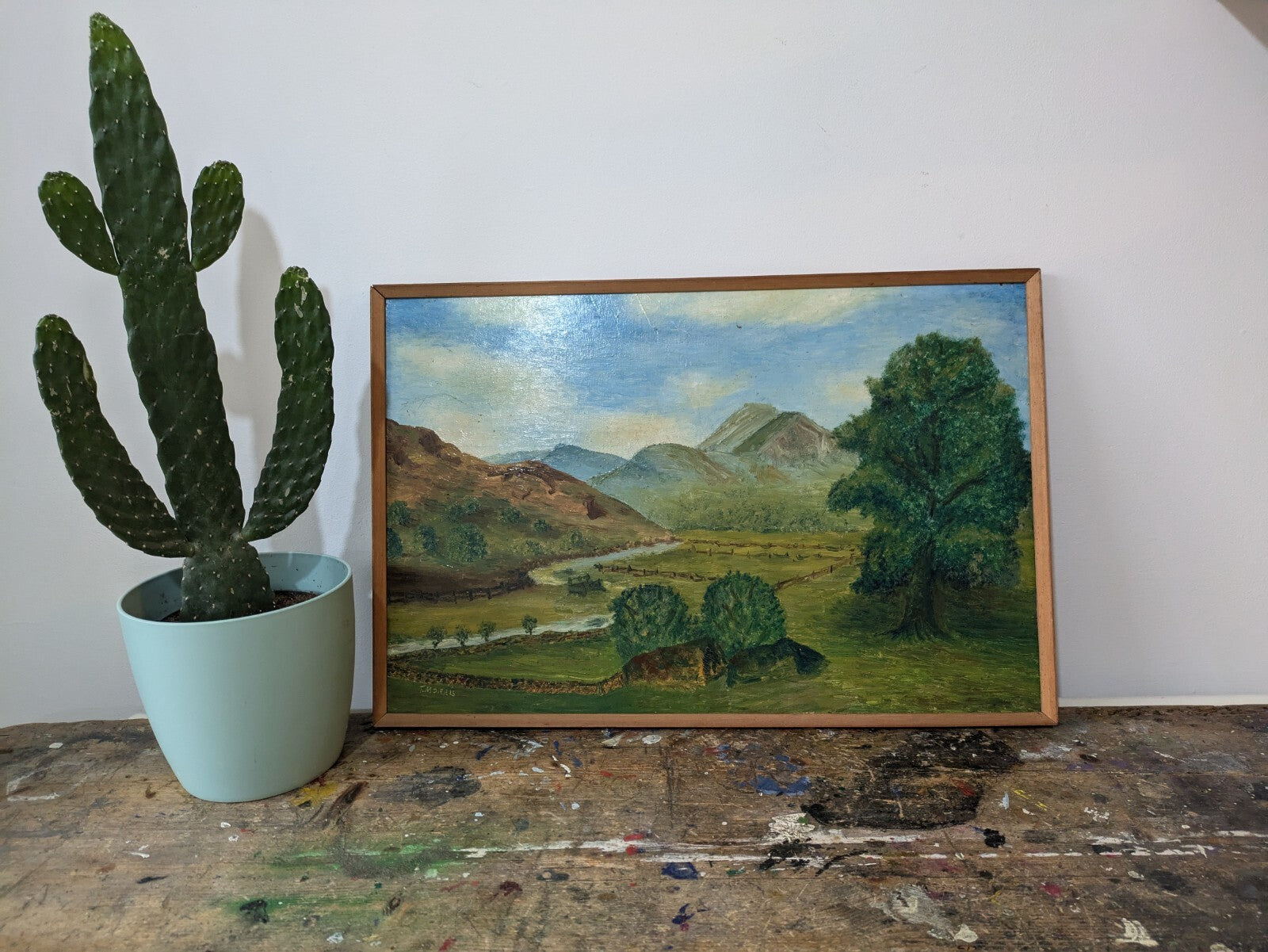 Vtg Painting T Morris Mountains Langdale Oil On Board Country Picture Landscape