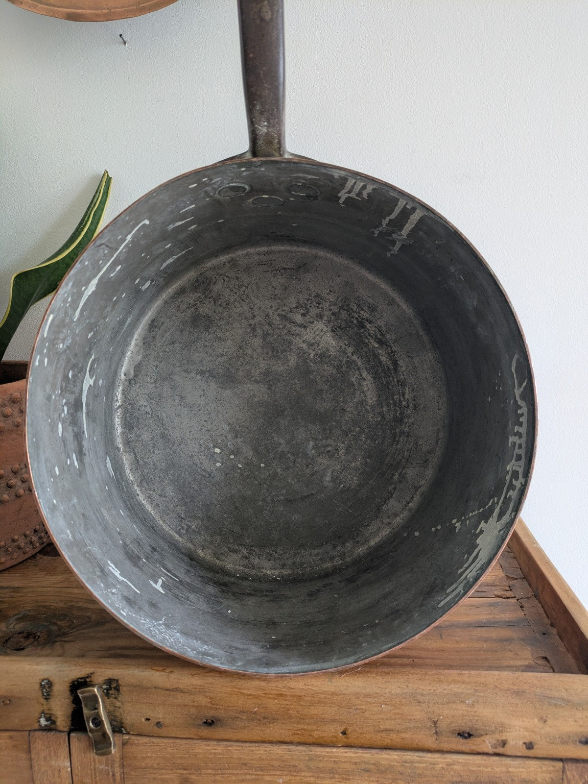 X Large Antique Georgian Copper Sauce Pan 6.9kg 32D 18.7H XL Huge Chef Cooking