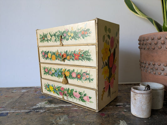 Vintage Chocolate Box Drawers Store Jewellery Sewing Floral Cardboard Rose Store