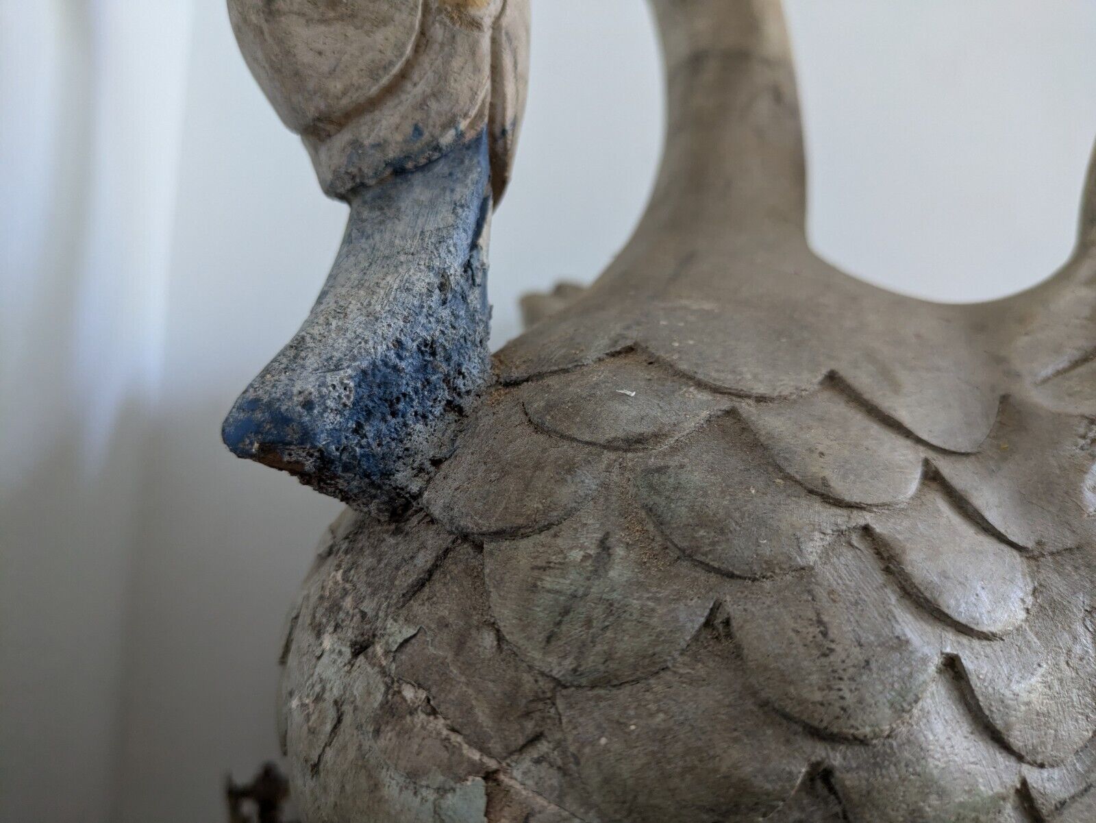 Carved Wood Swan Decoy Vintage Large Painted Solid Wood Planter Decor Time Worn