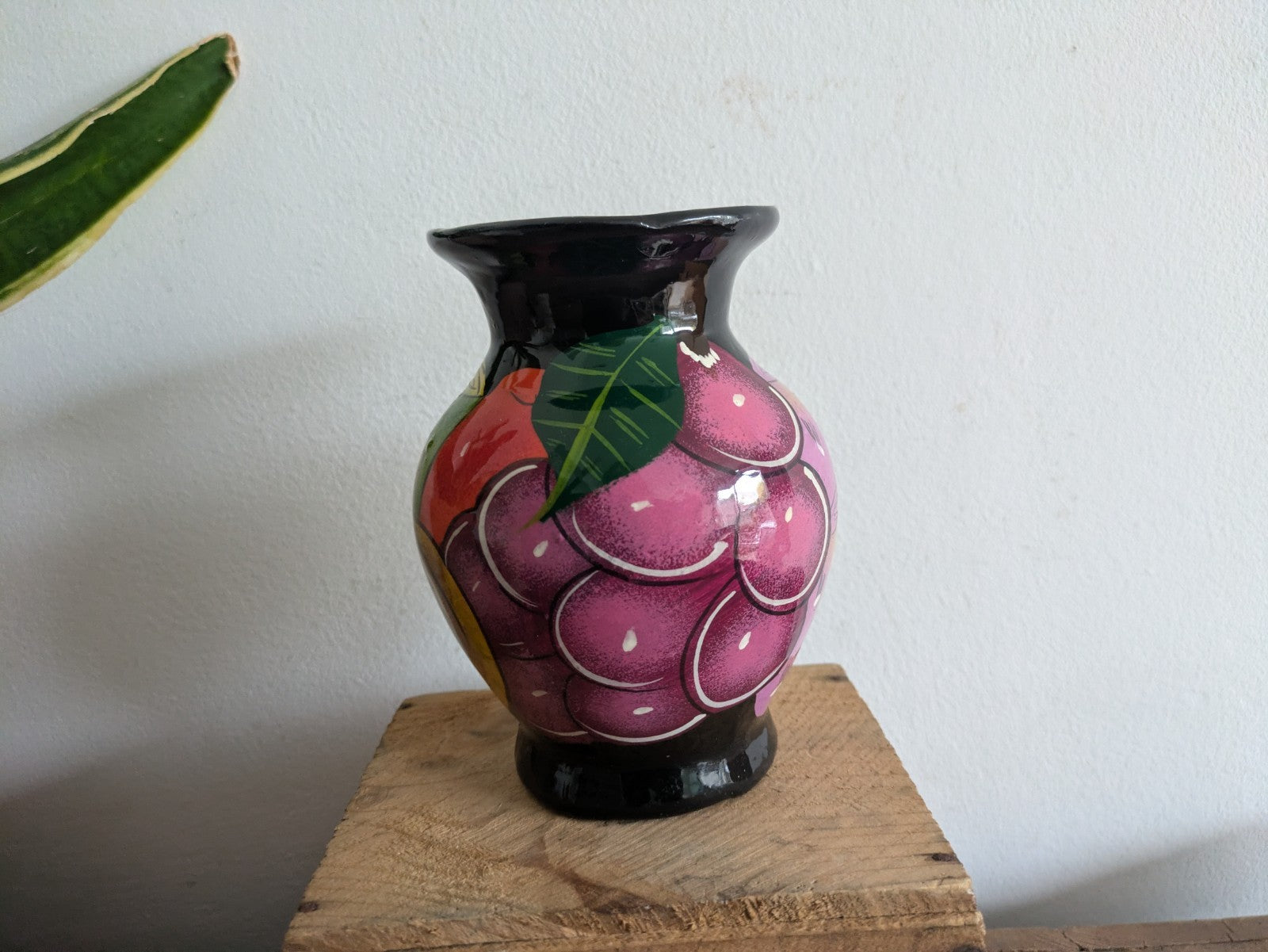 Vtg Talavera Pottery Vase Mexican Folk Art Hand Painted Glazed Terracotta Fruit