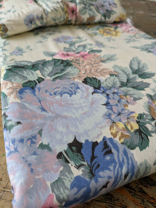 Vintage BNWT Chatsworth Curtains BLUE Cabbage Rose 90"W 54"D Pair Floral Shabby