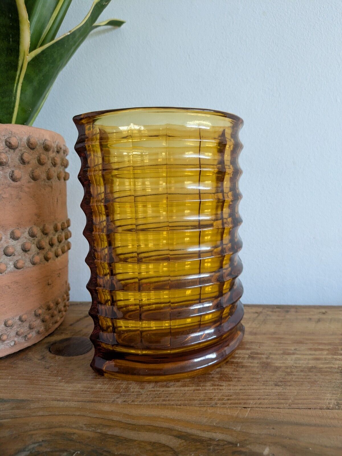 RARE 1975 Zabkowice Glass Works Amber Vase Jan Sylwester Drost New Look Optical 