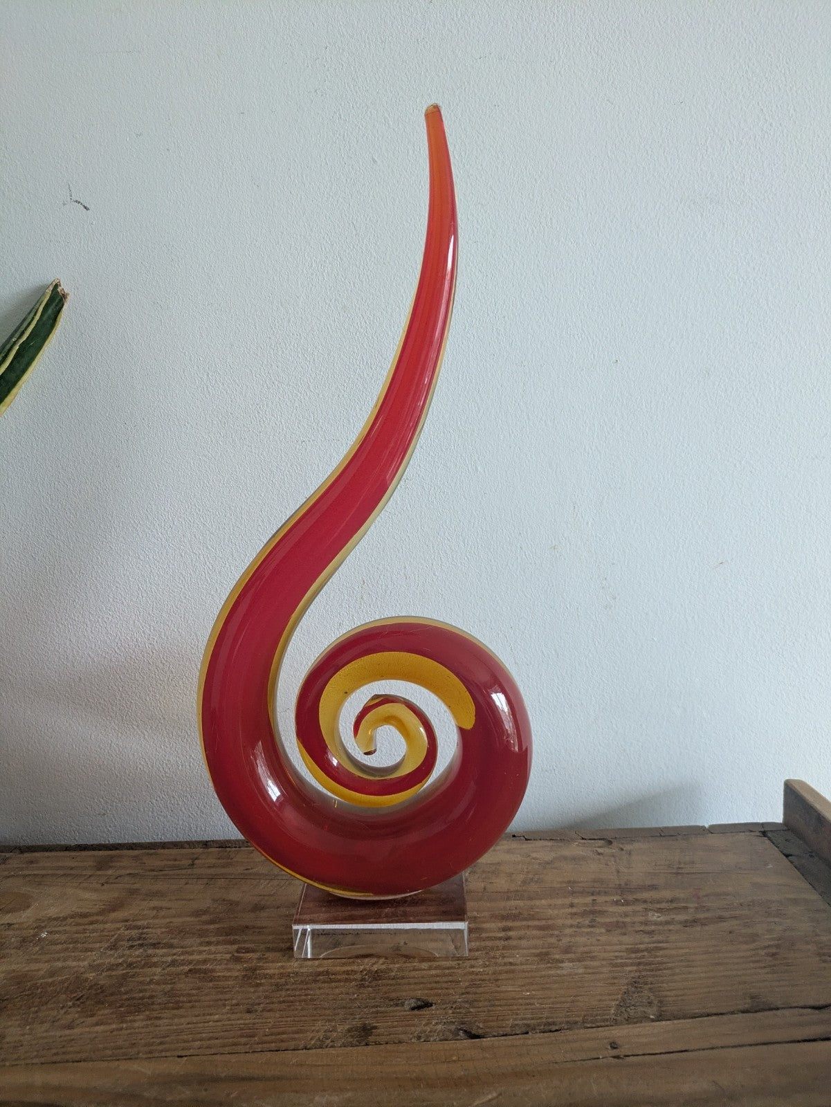 Hand Blown Murano Style Glassware Art Glass Fused Sculpture Swirl Twist Orange
