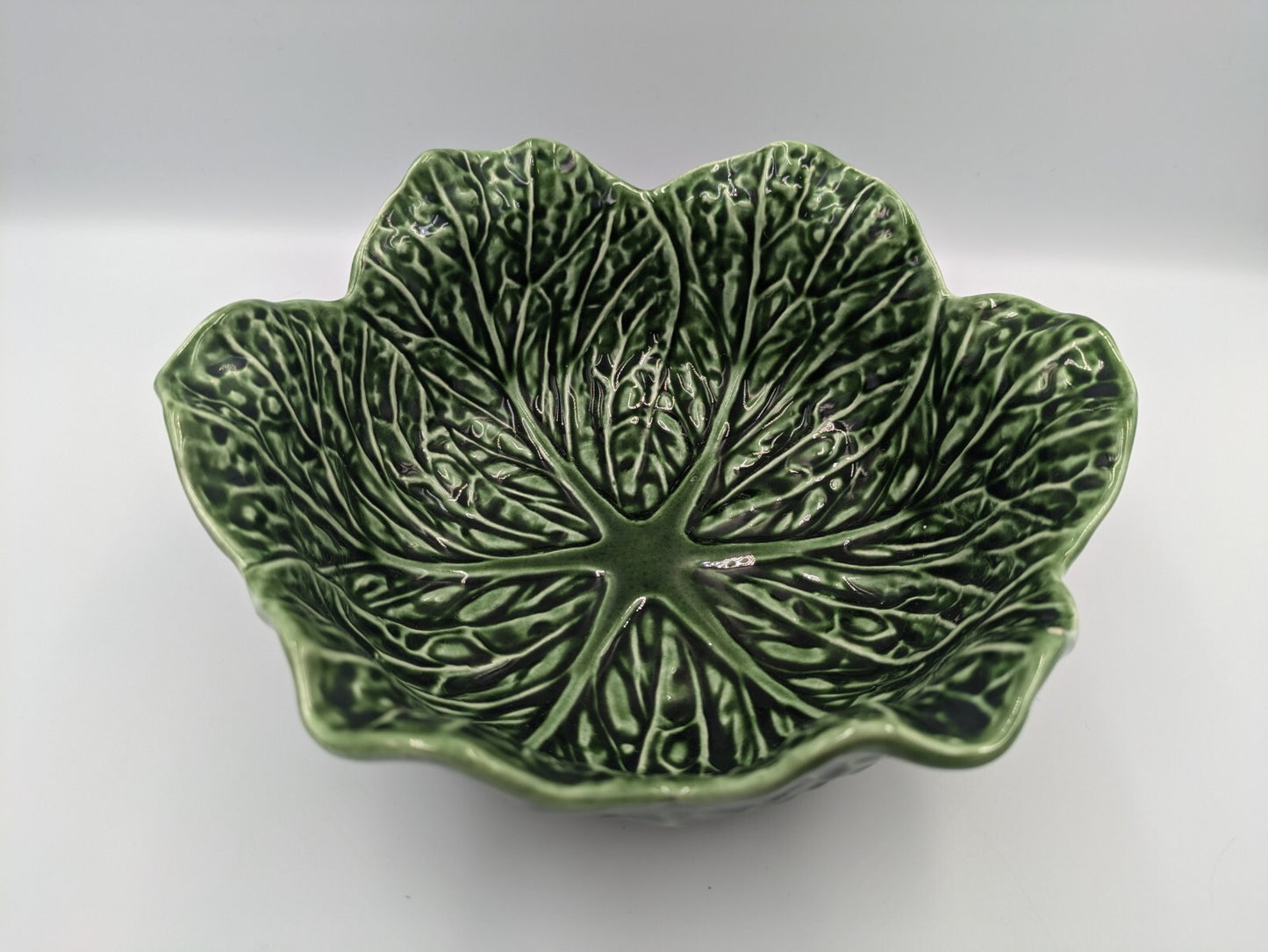 subtil john buck portugal Antique Green Majolica cabbage leaf bowl Serving Large