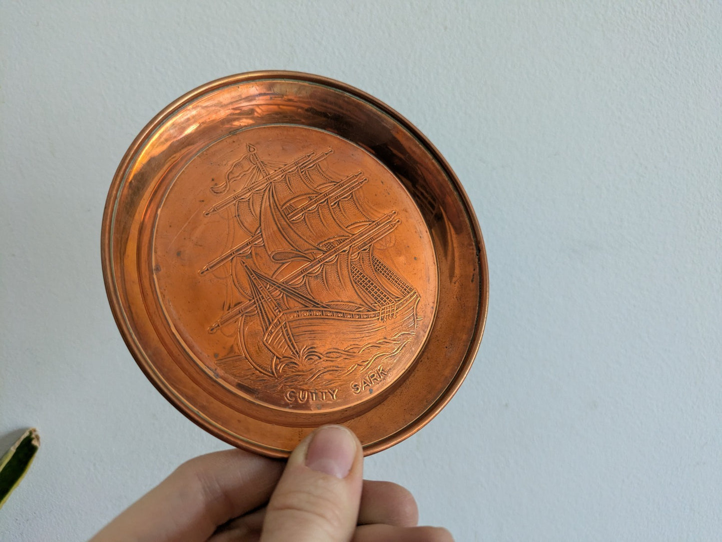 Vintage Copper Art Plate / Dish Cutty Dark Ship Boat Maritime Nautical Etched