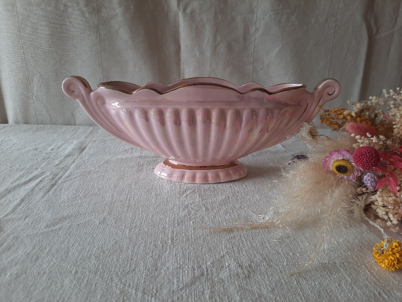 Rare Sadler Majestic Pink Lustre Ware Gondola Vase England 1930s Vintage Deco 