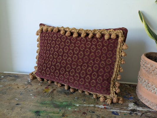 Vintage Sussex House Tapestry Cushion Rectangular Feather Pad Red Gold Heritage
