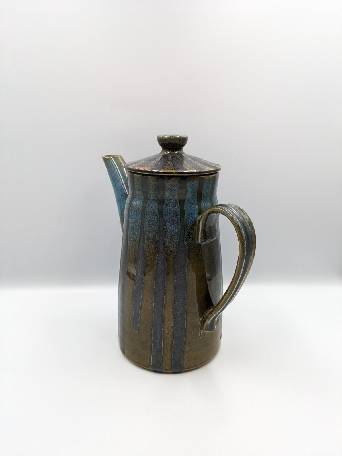 Stoneware Coffee Pot Tall Teapot Textured Design W Lid Vintage Mid Century Retro