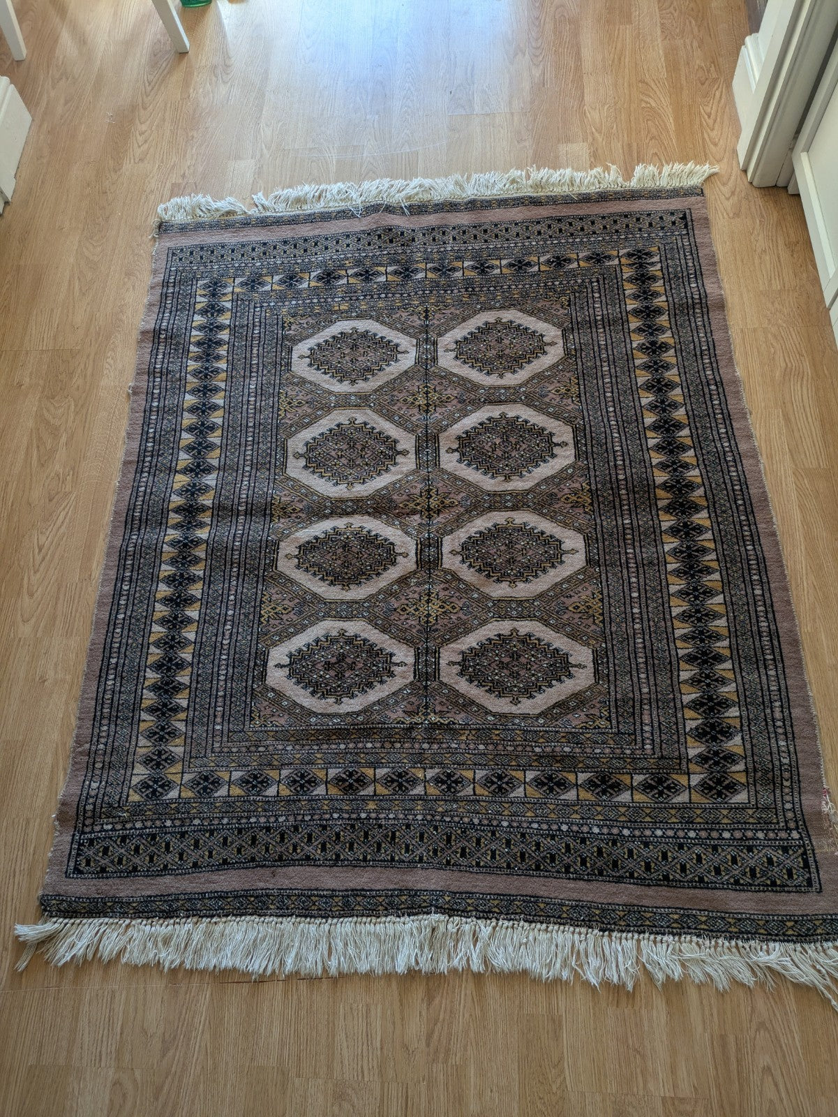 Cream Bokhara Hand Knotted Oriental Wool Afghan Turkmen Area Rug Gul Motif  Vgc