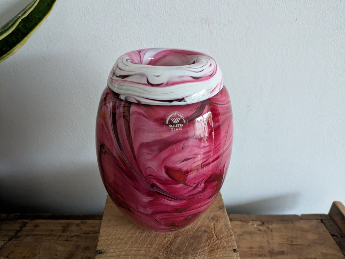 SIGNED Valletta Maltese Pink and White Candy Swirl Glass Vintage Vase XL Florist