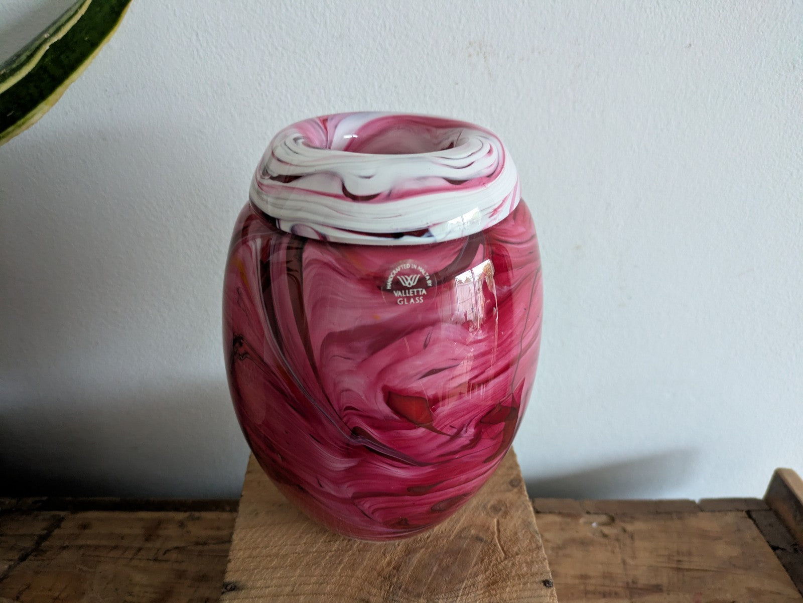 SIGNED Valletta Maltese Pink and White Candy Swirl Glass Vintage Vase XL Florist