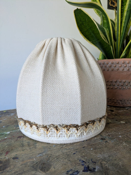 Retro Vintage Ceiling Light Lamp Shade Fabric Beige Mid Century Dome Round Prop