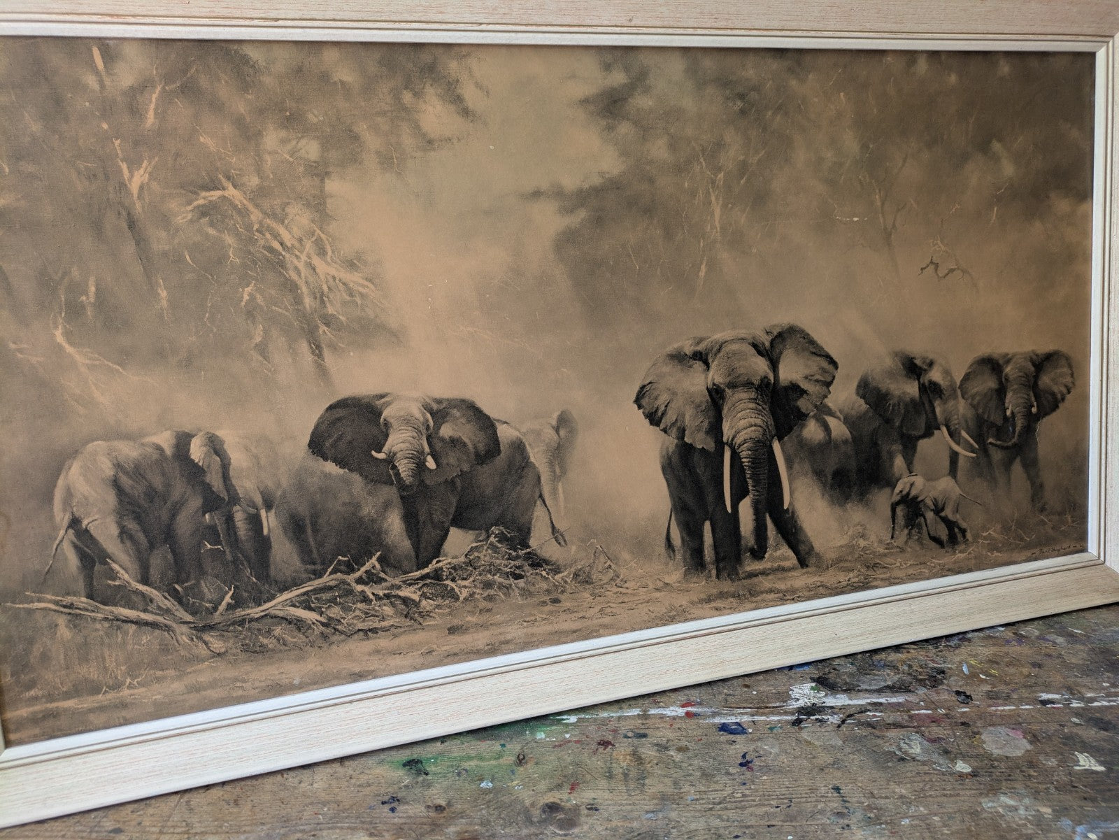 Retro Vintage Nostalgic 1960’s David Shepherd Print Herd Of Elephants Amboseli
