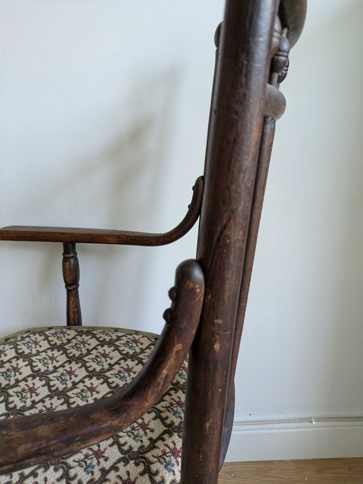 Antique Fischel Bentwood Carver Chair Upholstered Seat Thonet Early 20th Century