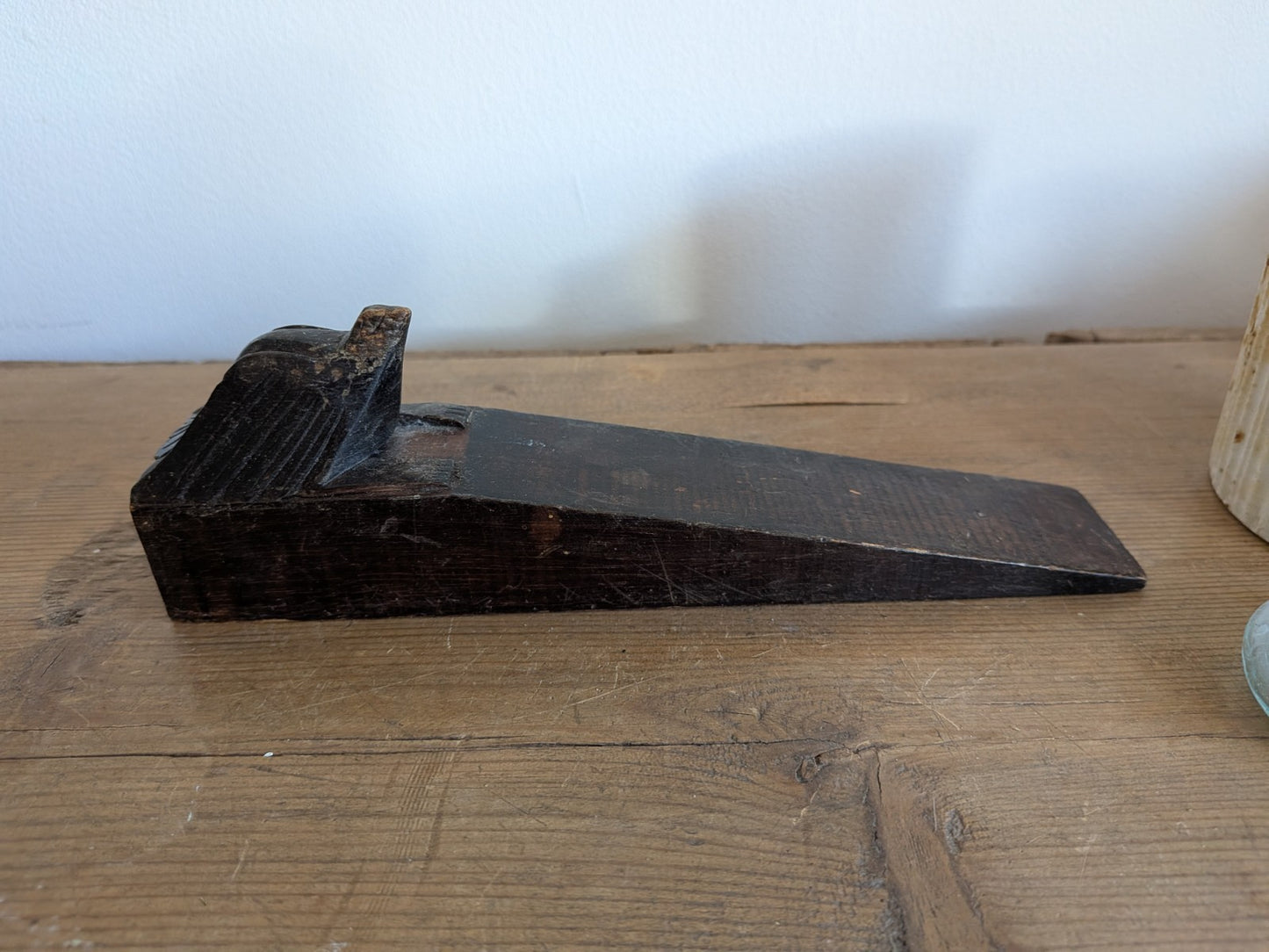Antique Carved Bird Doorstop Primitive Wood Wedge Eagle Hawk Folk Art Phoenix 