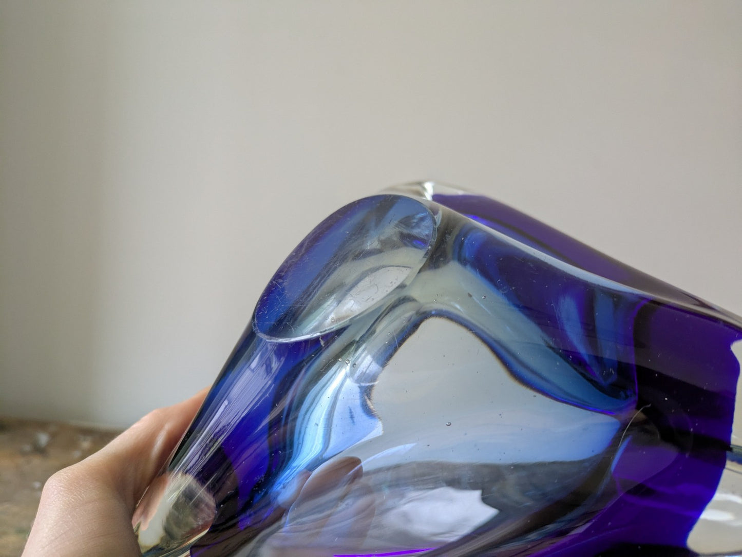 VINTAGE ITALIAN MURANO SOMMERSO  ART GLASS DISH MID CENTURY Modern Ash Tray BLUE