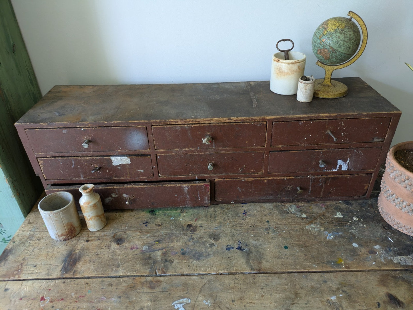 Antique Engineers Bank Of Drawers Apothecary Cabinet Chest Of Drawers Garage Vtg