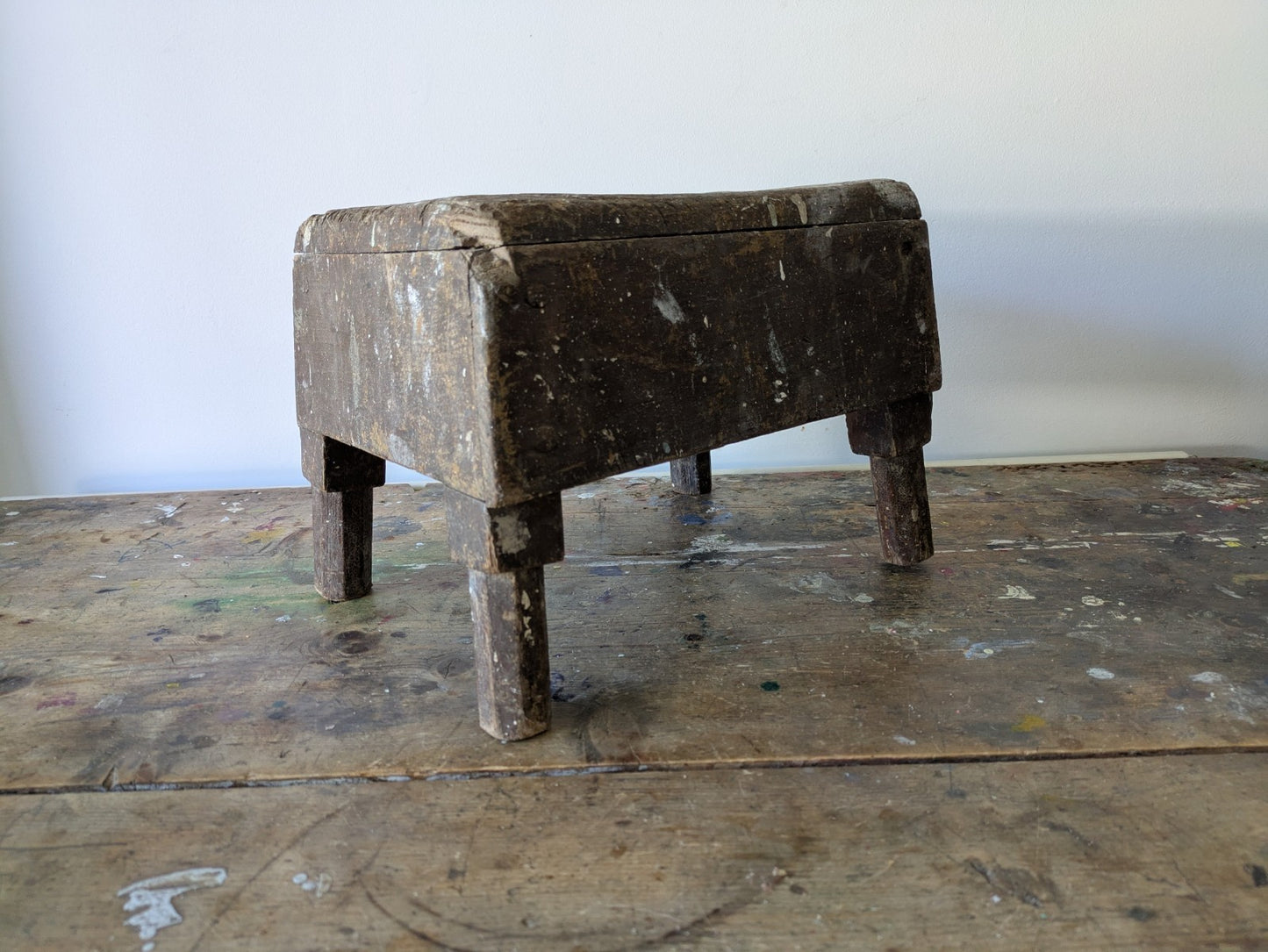 Antique Vintage Painters Stool Bench Wooden Seat Worn Distressed Artist Chippy 