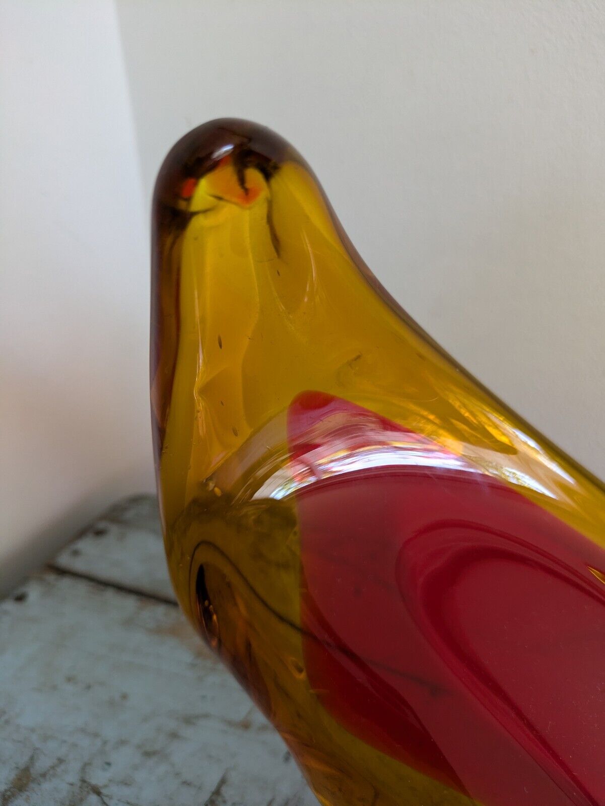 Viartec Murano Style Selenium Red And Orange Spanish Glass Sculpture UV Glow Vgc