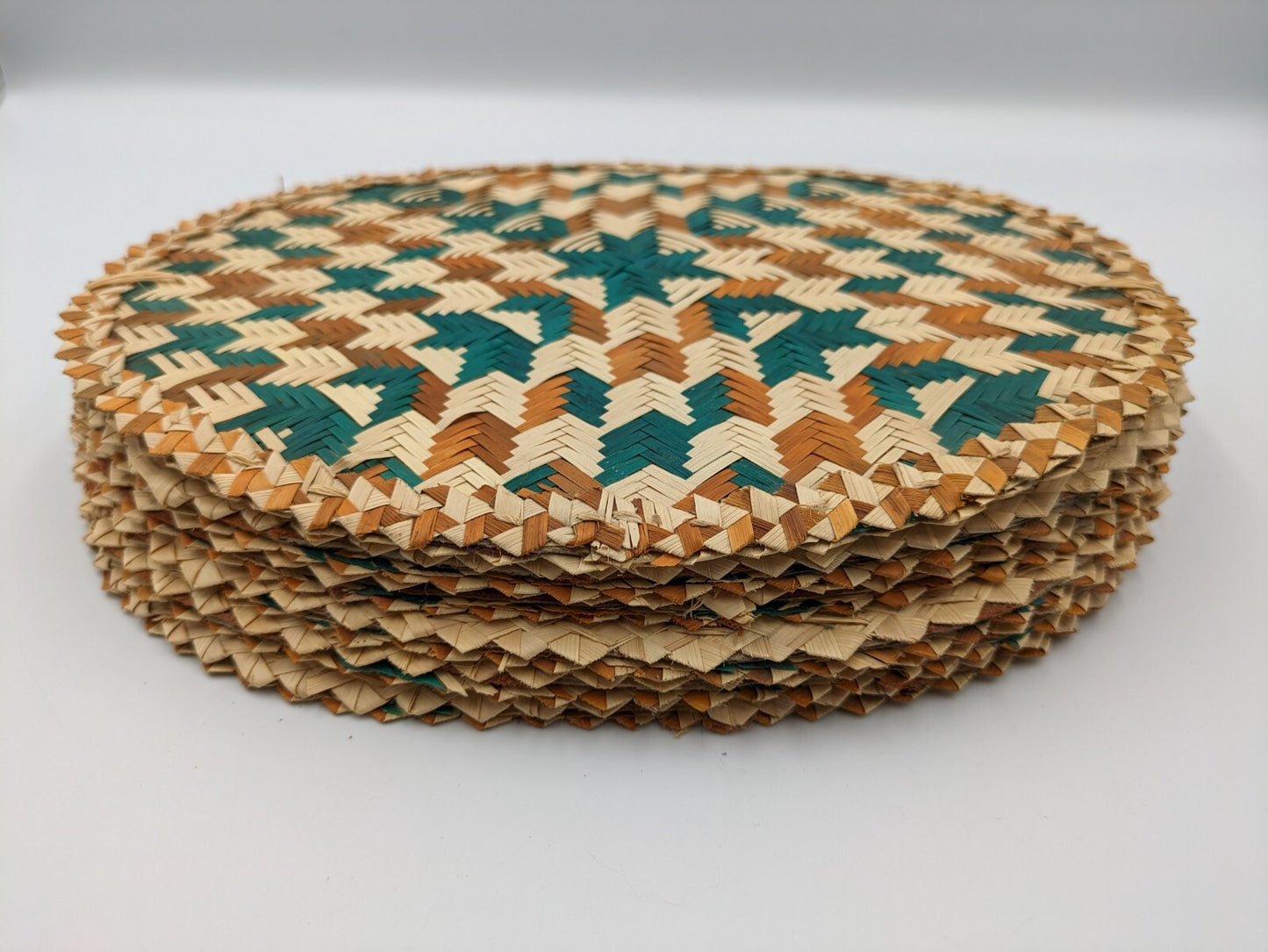 6x Table Placemats Palm Leaf Coasters Dining Natural Heat Resistant Handmade Vtg