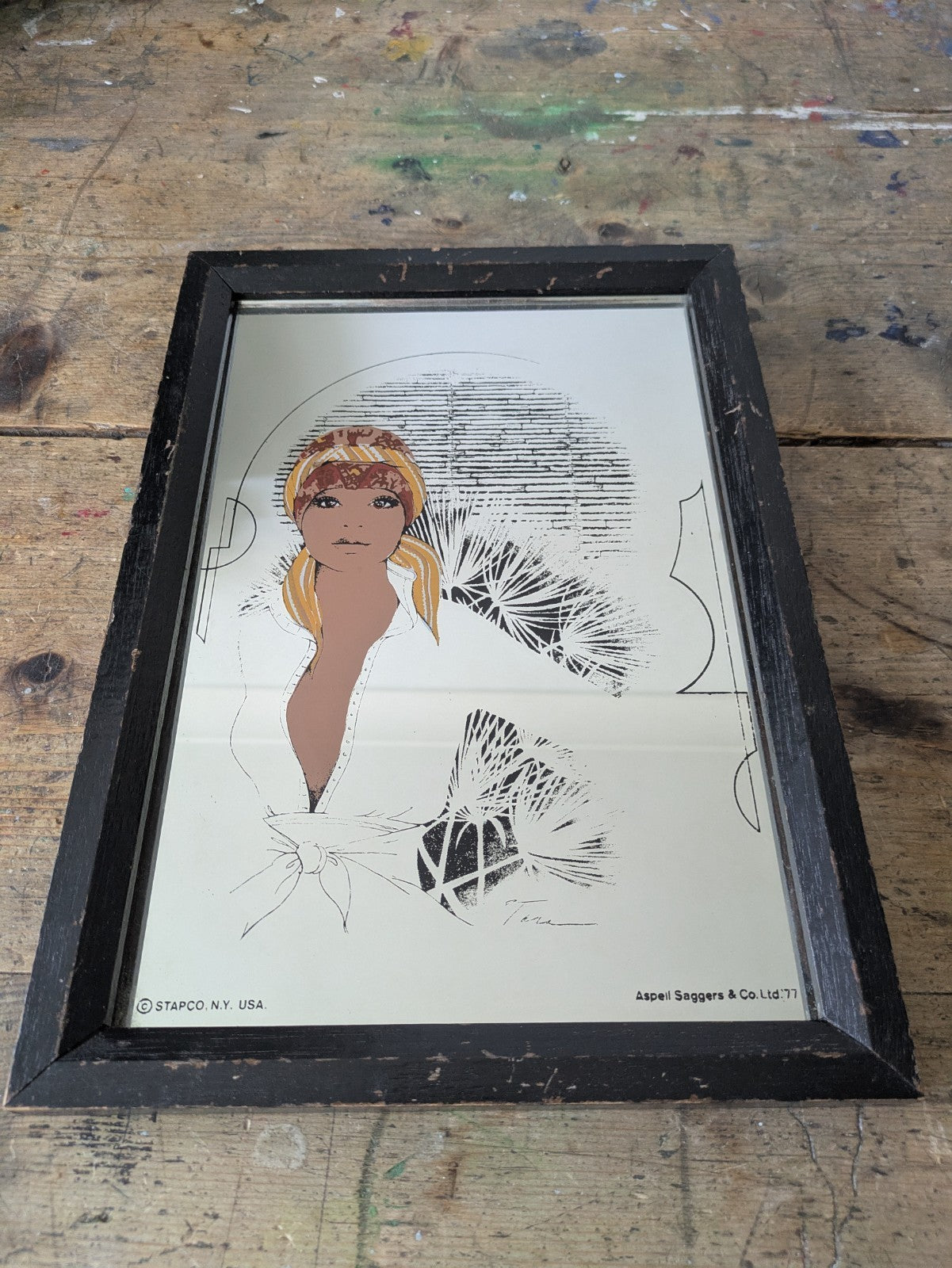 Aspell Saggers & Co 77 Advertising Mirror Sapco - Framed Retro Model Woman VTG 