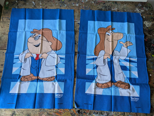 Pair Of Vintage Tetley Tea Bags Tea Towel 100% Cotton Collectors Items 1980s New