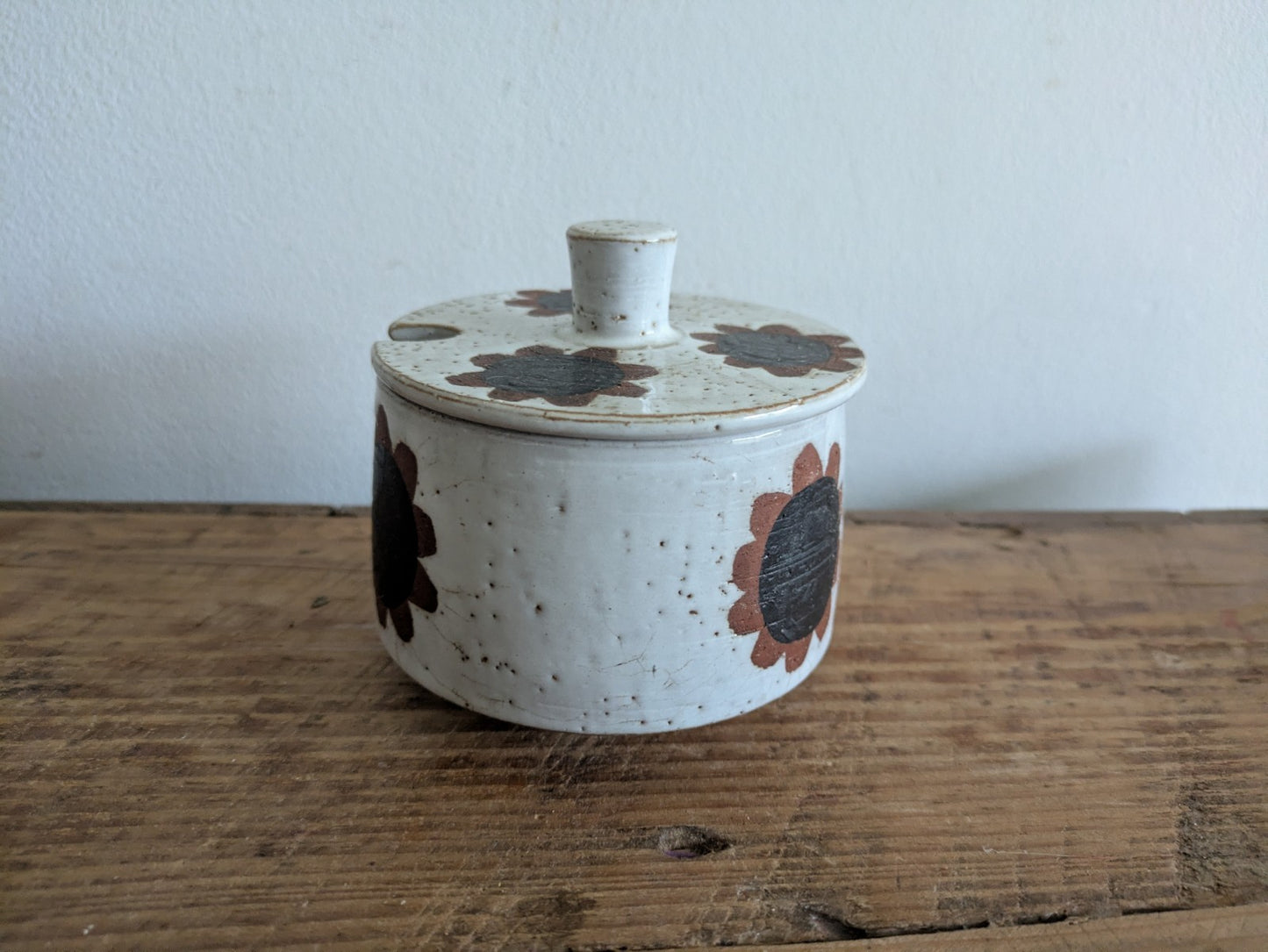1960s Briglin Studio Pottery Floral Cylinder Pot Lidded Sugar Bowl Sauce Jam Vtg
