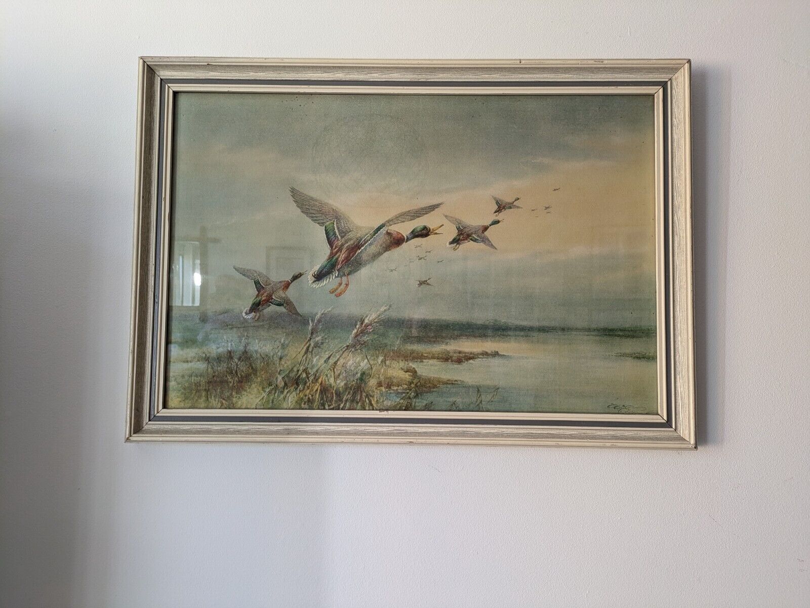 VTG W E Powell Framed Print Ducks Over The Salt Flats Picture Bird Rare Flying 