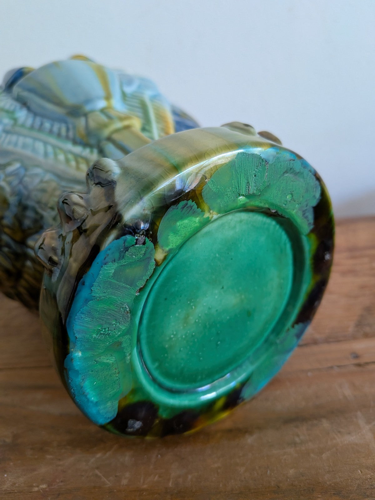 Vtg Mid Century Majolica Style Italian French Double Eagle Head Earthenware Vase