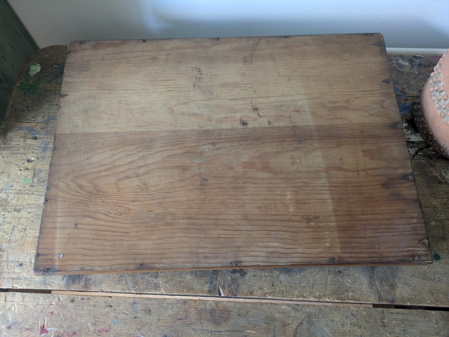 Vintage Antique Oak Wood Butlers Serving Tray with Handles Inset Prop Tea Dinner