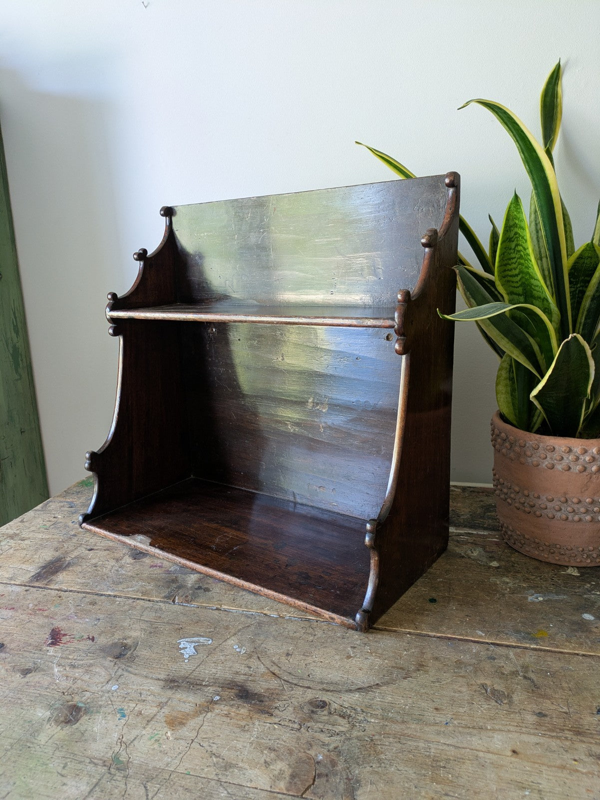 Antique English Oak Gothic Ecclesiastic Georgian Wall Shelf Shelves Waterfall